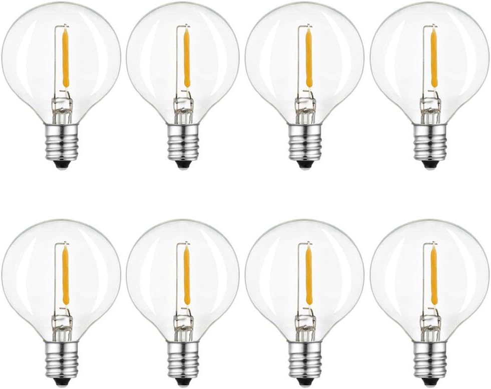 Lxcom Lighting E12 LED Globe Filament Bulb Dimmable Vintage LED Edison Light Bulbs 1W Candelabra LED Bulbs 10 Watt Equivalent Chandelier Bulb G40 LED Globe Bulb 2700K Warm White 100 Lumens, 8 Pack