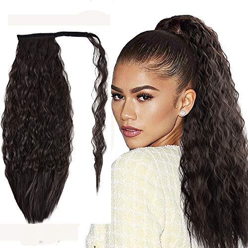 Hair Ponytail Extension Corn Wave Pony Tails Heat Resistant Loose Wavy Curly Ponytail Hair Extensions Ponytail Synthetic Wrap Around Ponytail Hairpiece for Women Girls Lady (22in, 2#)