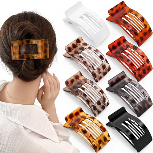 obeoby 8 Pcs Flat Hair Claw Clips for Women Girls, Medium French Barrettes