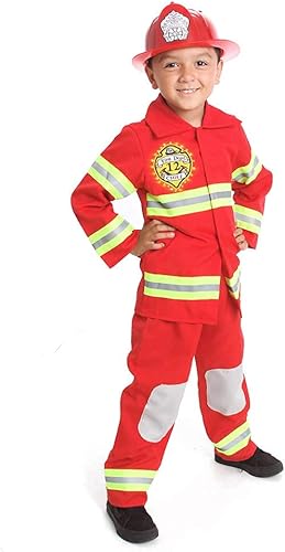 Miniatura 8 de Disfraz de bombero con luces para niños con sombrero jefe de Bomberos