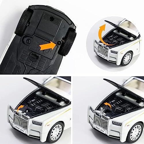 Image of Diecast Cars 1:32 Scale, Rolls-Royce Phantom Model Car,Zinc Alloy Pull Back Toy car with Sound and Light for Kids Boy Girl Gift.-White