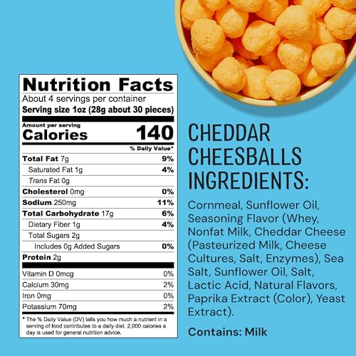 The Good Crisp Company Cheese Balls, Cheddar, 4 Ounce Bags (Pack of 3)