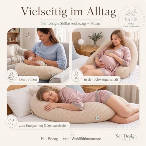 sei Design Stillkissenbezug 100% Baumwolle passend für Stillkissen XXL. Bezug für Schwangerschaftskissen. Seitenschläferkissen 190 x 35 cm… – Ansicht 5