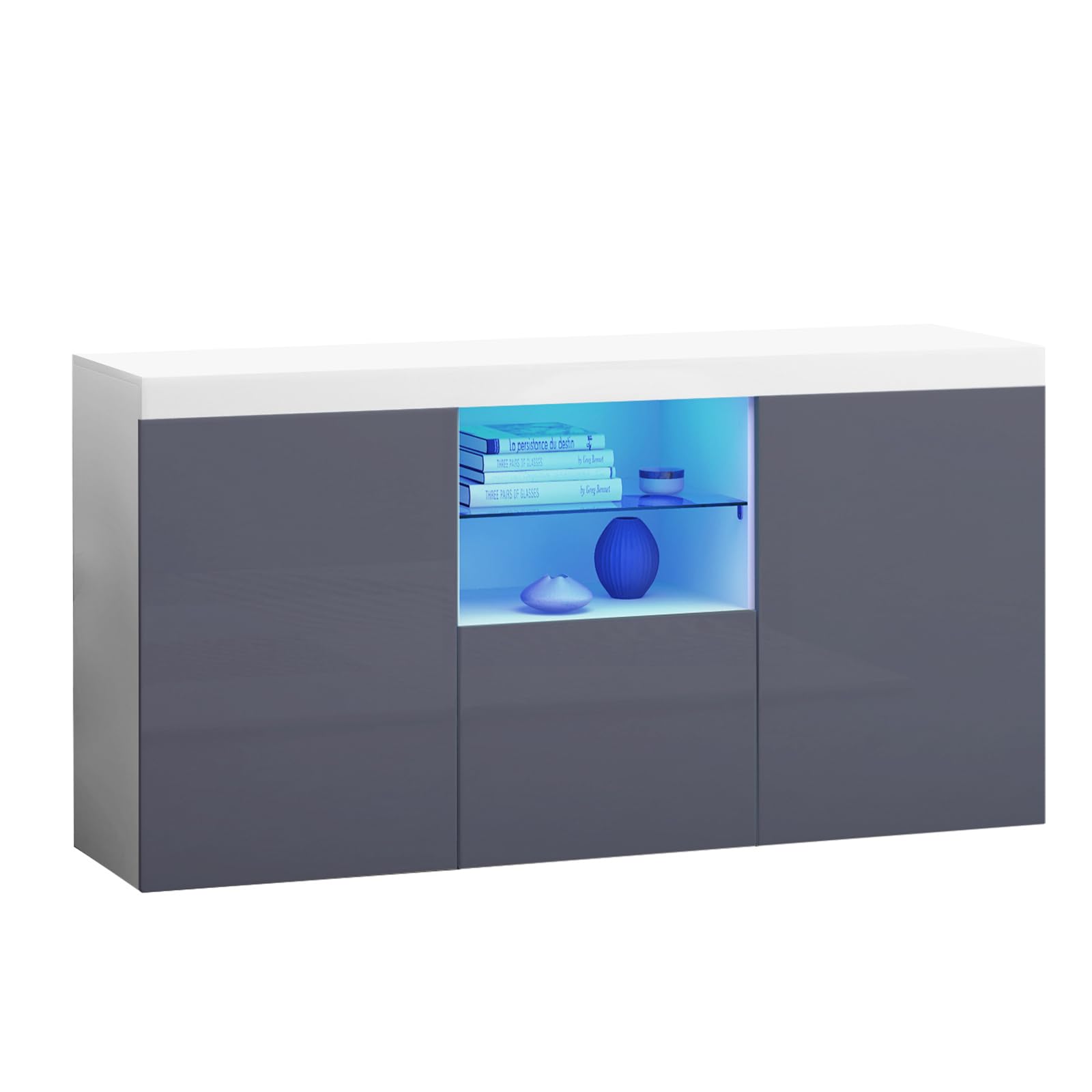 Panana Modern Hight Gloss Front Livingroom Cabinet with 3 Door, RBG LED Cupbo...