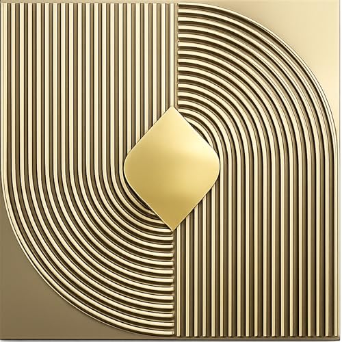 Image of Kayra Decor 3D PVC Wall Panels with Acrylic Finish for Bedroom & Living Room, Curve Line Design Champagne Gold, 19.7 x 19.7 Inch, Pack of 40 (107.6 Sq Ft)