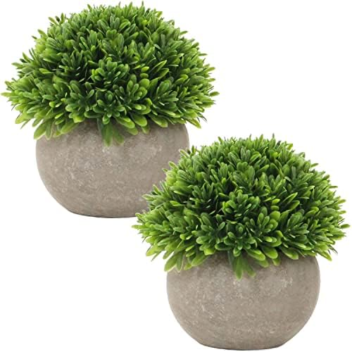 Plantas falsas, mini plantas artificiais de plástico verde grama pequena pl...