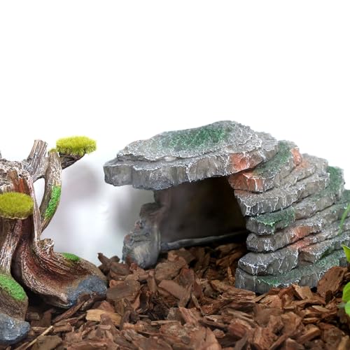 Gecko Hide Shale Scape Step Ledge, Reptile Cave Hideout Tank Accessories Decorations, Great for Reptiles, Amphibians, Leopard Gecko, Lizard, Frogs, Turtle (Small-B-7.3 * 4.4 * 3)