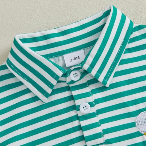 Newborn Baby Boy Golf Outfit Golf Short Sleeve Lapel Button Romper Up Loose Fit Stripes Jumpsuit Summer Clothes3