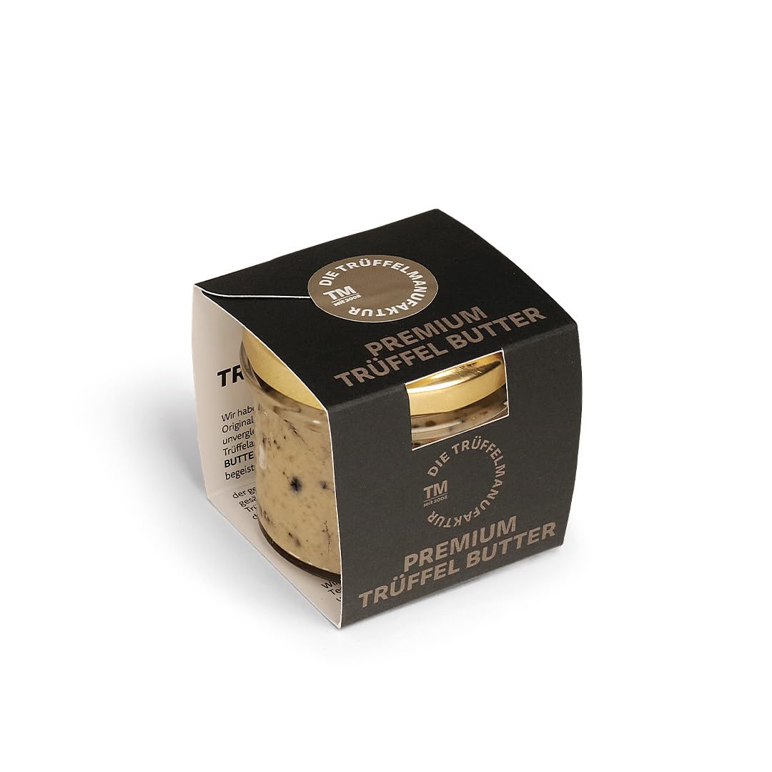 Die Trüffelmanufaktur - Feinkost Trüffelbutter Premium mit 25% Echtem Frischen Schwarzem Trüffel, Delikatesse für Feinschmecker, Weiße Butter im Glas á 95 g - Made in Germany