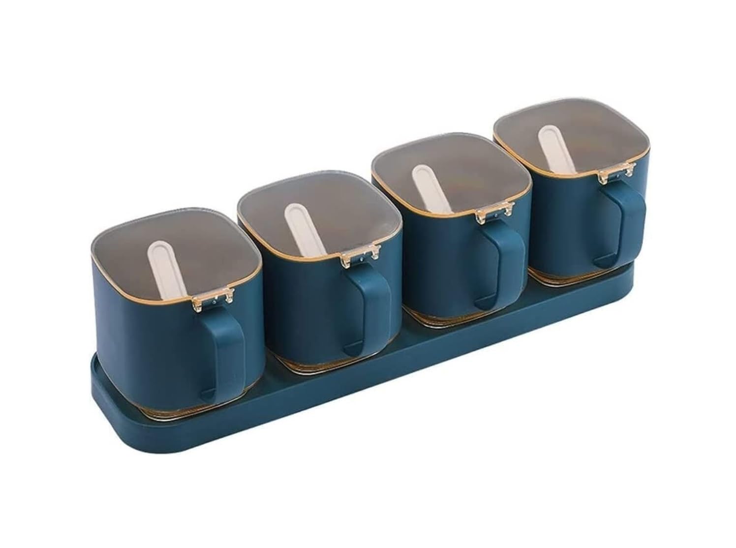 Gewürzbox, Gewürzdosen-Set, Kunststoff-Gewürzbehälter-Set, Gewürz-Gewürzbox, Gewürzbox, transparenter Deckel, Gewürzflasche for Zuhause, Küche, Gewürzglas, Gewürz (Farbe ( Color : Blu , Size : 4pcs )