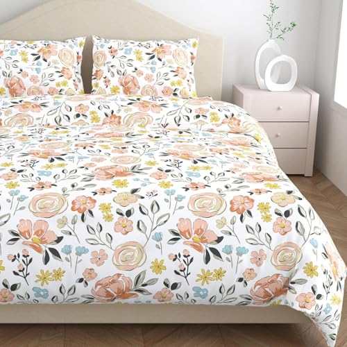 Image of haus & kinder Bed Sheet Double Bed 144 TC Pure Cotton Bedsheet for Double Bed Queen Size 100% Cotton Bedsheet Bedding Set - 1 Bedsheet and 2 Pillow Cover Island Bloom