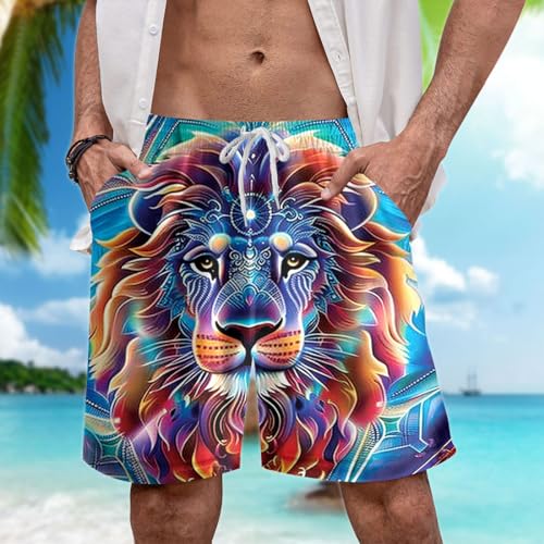Lion Lovers Mens Swim Trunks - Animal Lovers Elastic Waistband Men's Summer Quick-Dry Swim Shorts Set 153