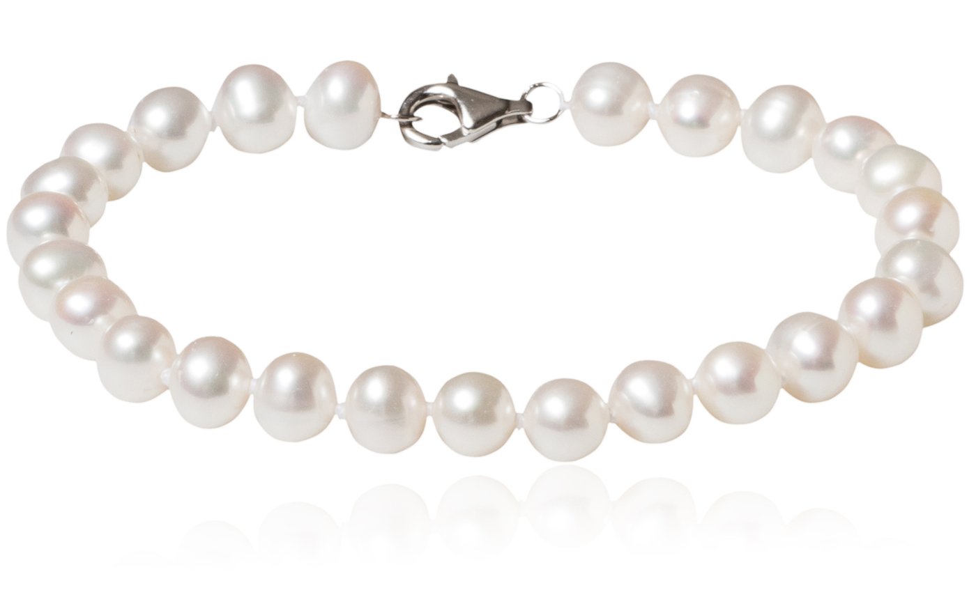 Sterling Silver Genuine Freshwater Pearl Bracelet 6-7mm 7 1/2"
