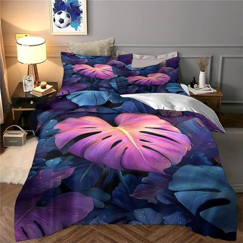 Parure de lit fleurs violettes en microfibre avec housse de couette 3D King 220x240cm