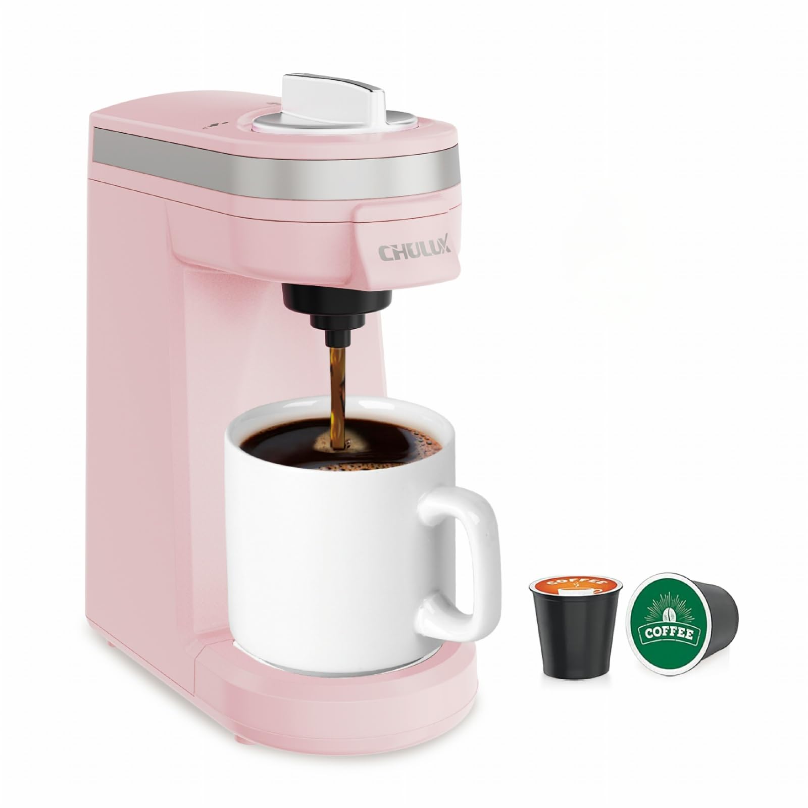 CHULUX 2 in 1 Mini Trip Coffee Maker for K Capsule & Ground Coffee, Single Serve Coffee Maker for One Cup Americano, Lightweight Pod Coffee Machine, Dusty Rose