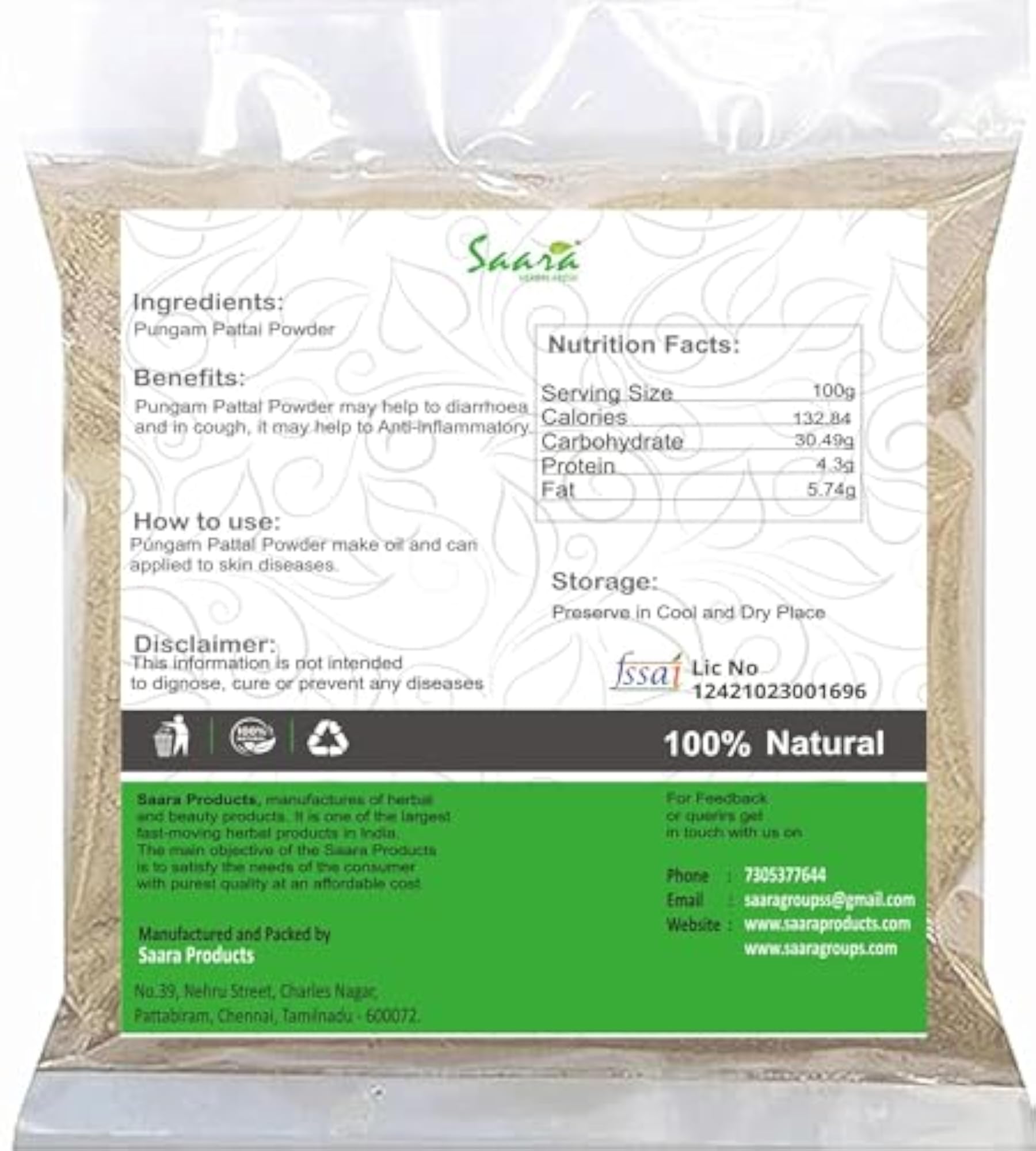 Pungam Pattai Powder Herbal Supplement, 700g