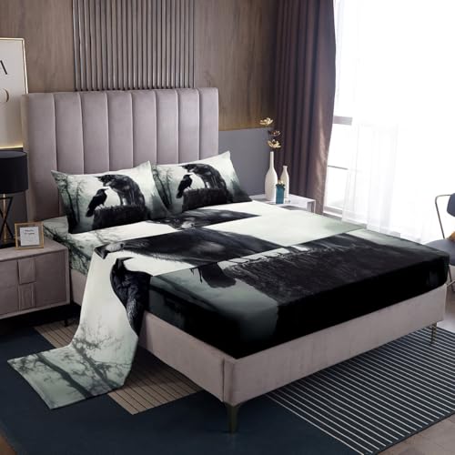 Homemissing Juego de sábanas para cama de matrimonio con diseño de cuervo negro, para niños y niñas, juego de ropa de cama de microfibra suave para decoración de habitación (con 2 fundas de almohada)