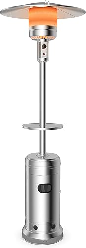 Tangkula Calentador de propano de 48,000 BTU para patio con ruedas, calentadores de exterior para patio con mesa, quemador de acero inoxidable,