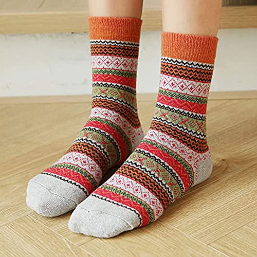 Joylife Ethnic Print Crew Socks Stripes Pattern Quartz Socks Vintage Colorful Cozy Socks for Women, Ladies, Girls, 5 Pack4