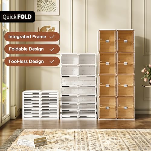 Image of ANTBOX Shoe Organizer Storage Box, Portable Folding Shoe Rack For Closet With Magnetic Clear Door,Large Sneaker Cabinet Bins Sturdy Easy Assembly 8 Layers-16 Grids