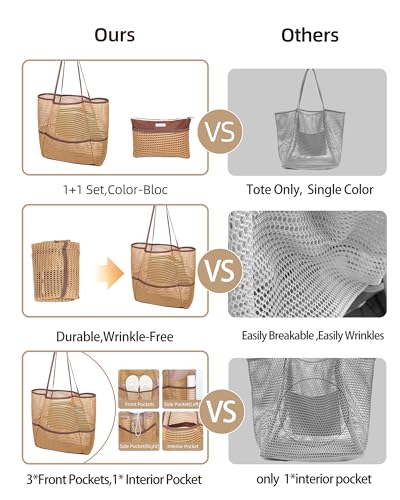Image of Mesh Beach Tote Bag Packable,2026 New 2-in-1 Large Lightweight Foldable Beach Bags with Multiple Pockets for Women