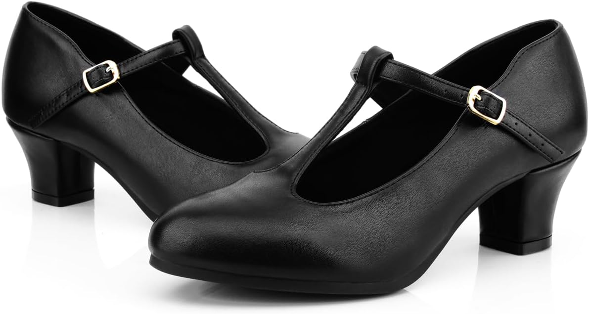 Women's Character Shoes Non-Slip Latin Salsa Ballroom Dance Heels T-Strap Wedding Pumps - Image 2