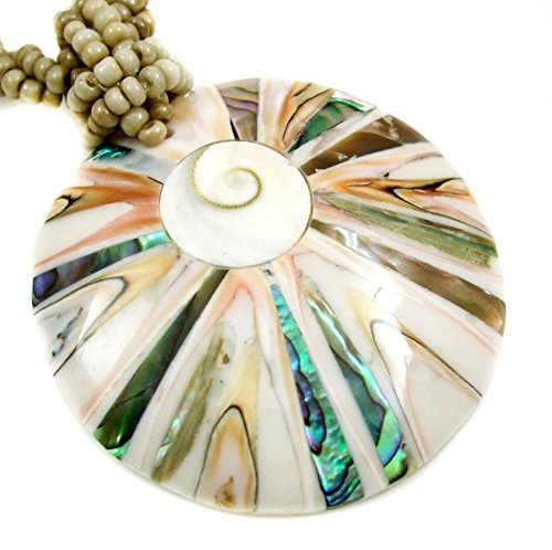 Round Iridescent Abalone Shell Necklace, Natural Cone Shell Shiva Eye Necklace, Handmade Beaded Seashell Abalone Necklaces for Women Jewelry AA270