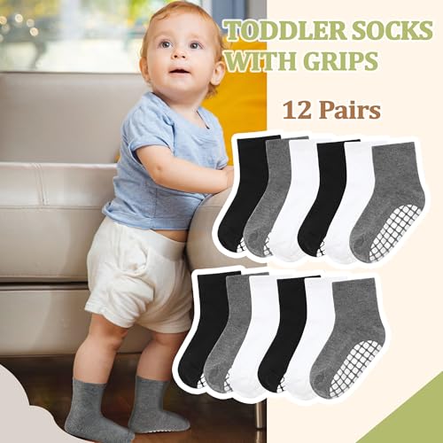 HYCLES Toddler Grippy Socks Non Slip Grip Cotton Toddler Socks for Boys Girls Baby 6-12 Months 1-7T Kids4