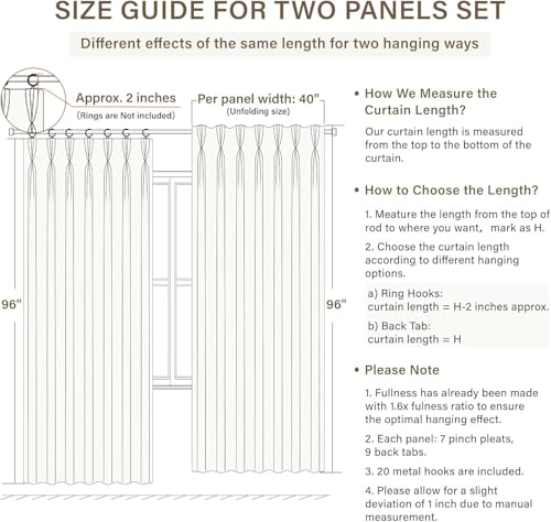 CAPALOCA Linen Pinch Pleated Curtains Blackout 100% Black Out Curtains 96 Inches Long 2 Panels with Hooks, Thermal Insulated Pinch Pleat Drapes for Bedroom, 40Wx96L, Beige - Image 7