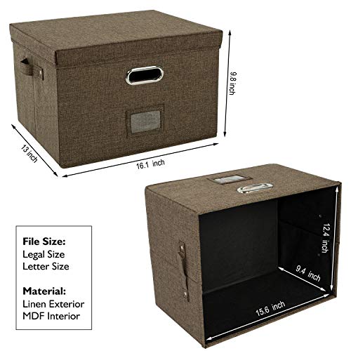 JSungo 2 Pack File Organizer Box Office Document Storage with Lid, Collapsible Linen Hanging Filing Organization, Home Portable Storage with Handle, Letter Size Legal Folder