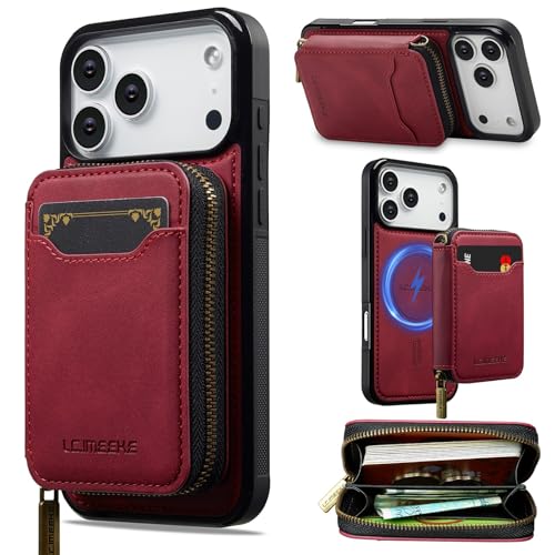 Étui portefeuille iPhone 16 Pro Max rouge magnétique contre les chocs