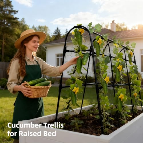 image for Laodier Cucumber Trellis for Raised Bed, U-Shape Garden Arch Metal Sup