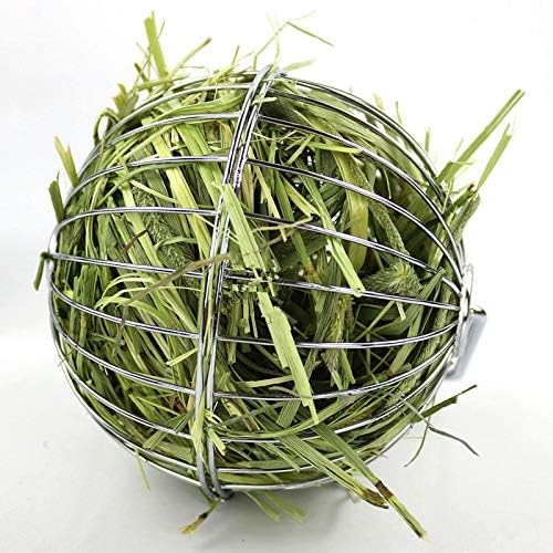 Wontee Rabbit Hay Ball Stainless Steel Hanging Feed Dispenser for Bunny Hamster Guinea Pig Rat Chinchilla (A: 5.11inch, Silver)