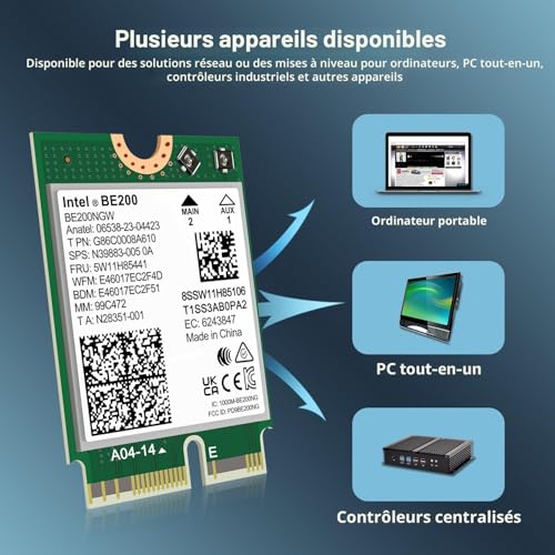 Carte sans fil Intel BE200NGW Bluetooth 5.4 double bande - 6
