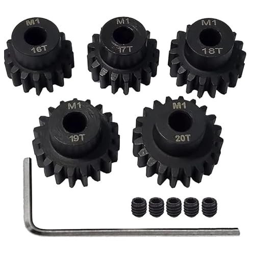 5PCS Metal Steel M1 Pinion Gear Sets 21T 22T 23T 24T 25T 5mm Shaft Motor Gears with Hex Key Compatible with 1/10 RC Brushless Brush Motor(16-20T)