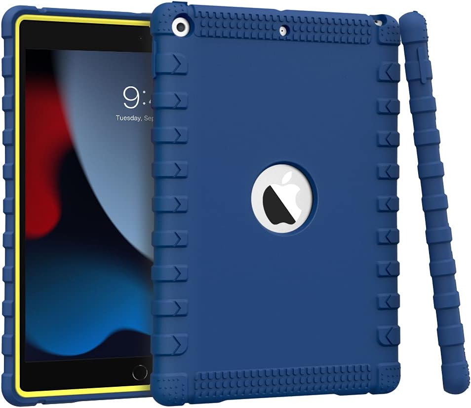 Dadanism Case Fit New iPad 10.2 2019 (7th Generation), Light Weight Anti Slip Kids Friendly Shock Absorbent Silicone Case All Round Protective Cover Fit iPad 10.2 inch 2019 Tablet - Indigo & Yellow