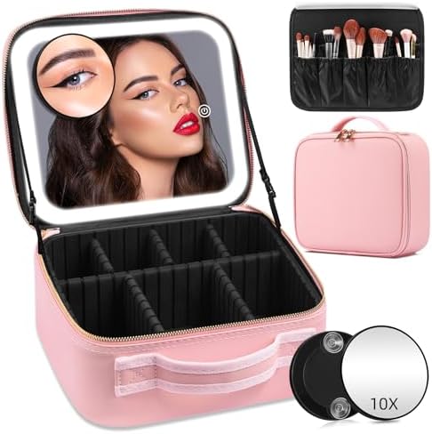 Amazon.com : Travel Makeup Bag with LED Mirror, Makeup Train Case with ...