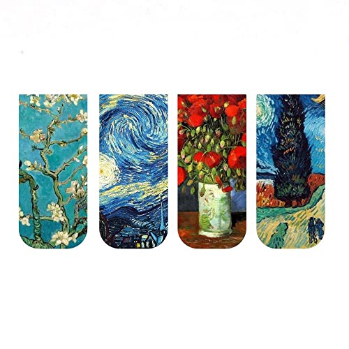 Kit 5 Marcadores de Página - 4 Magnéticos e 1 Marcador Slim Com fitinha - Obras de Vincent van Gogh