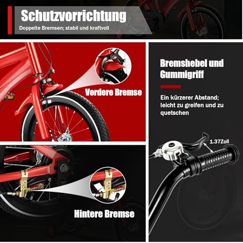 CLEADONG 14 Zoll Kinderfahrrad, Kinderfahrrad Höhenverstellbar, Jungen-Mädchen-Fahrrad mit Stützrädern, Fahrrad Kinder für Alter von 3-6 Jahren Rot – Bild 6