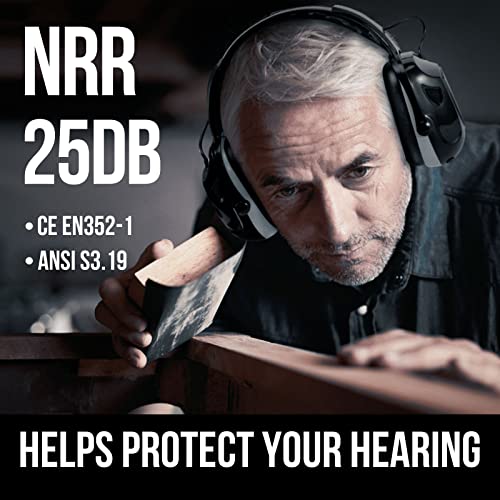 Muffpro Bluetooth Hearing Protection Ear Protection, Nrr 25 Db Noise Canceling Earmuffs Headphones With Rechargeable Battery, 24H Playtime Safety Earmuffs For Snowblowing, Mowing, Construction #TOP1