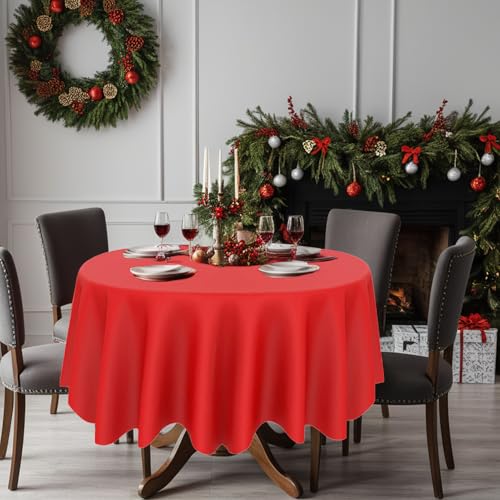 Image of 12 Pack Christmas Plastic Tablecloth, Xmas New Year Disposable Round Circle Waterproof Table Covers for Xmas Party Decorations