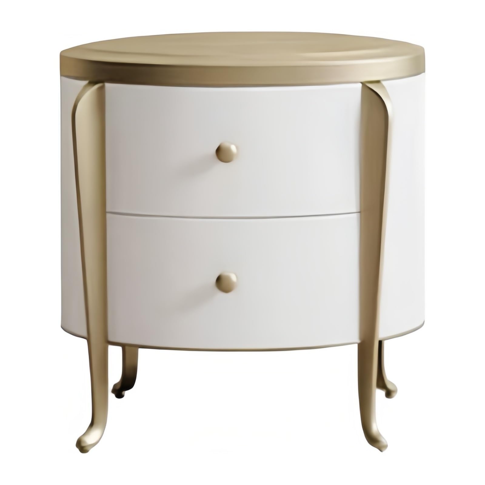 guiling-1986 Bedside Table Nightstand Cylindrical Body Four Metal Legs Two Drawers for Bedroom Storage Nightstand