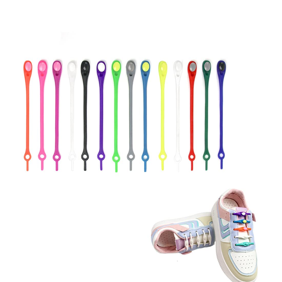 EXSESONNo Tie Shoe laces for Adults Stretch Silicone Elastic laces No Tie Silicone Shoe Laces tireless, kids shoe laces