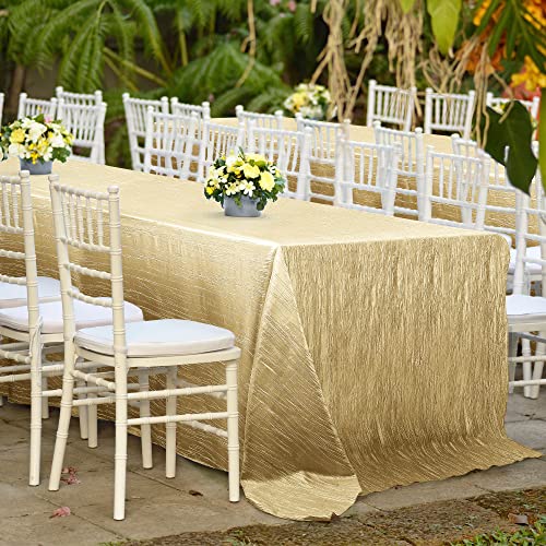 Turstin 2 Pieces Crinkle Satin Tablecloth Satin Wedding Party Crinkle Taffeta Table Cover 58 X 102 Inch Rectangular Bright Silk Tablecloth For Wedding Banquet Table Decoration, Champagne #TOP5