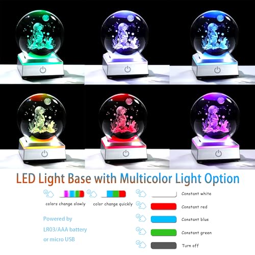 Image of Ornalrist 3D Mermaid Crystal Ball Gifts for Women, Girls 3.15in with Colorful LED Light Base - Gifts for Kids on Birthday, Christmas, New Year - Mermaid Figurines Home Decor