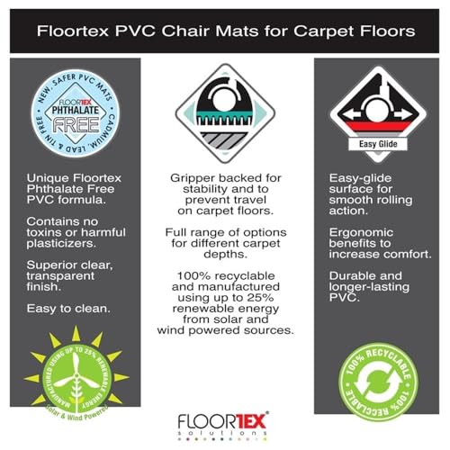 Floortex® Advantagemat® Black Vinyl Lipped Chair Mat for Carpets - 45\" x 53\" - Thumbnail 7