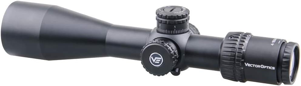 Close-up view of the Vector Optics Veyron riflescope's side focus knob with yardage markings