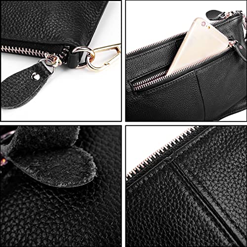 Image of YALUXE Genuine Leather Wristlet Handbags Purses Cell Phone Pocket Clutch Wallet Crossbody Bags for Women