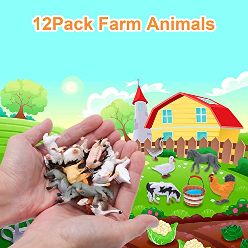 12 Miniature Farm Animal Figures - Realistic Educational Toys for Kids and Toddlers