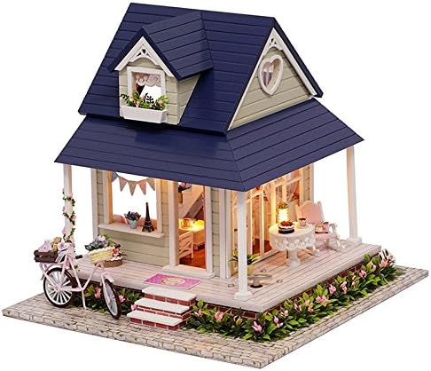 Amazon Lulaa ドールハウス ミニチュア 手作りキットセット 二階建ての別荘 青い屋根 自転車 おしゃれ Ledライト付属 プラモデル 通販